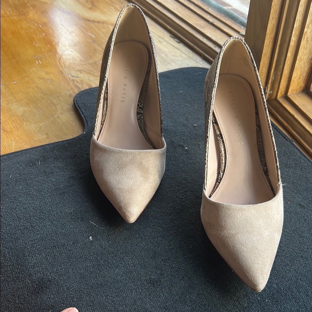 Kelly Katie Tan Heels half snake print Elegant Pointed Toe and Stiletto Heel